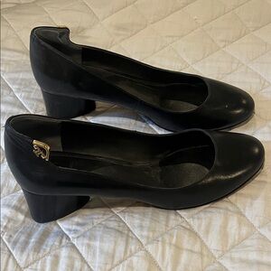 Tory Burch Black Leather Heels with Gold Accent